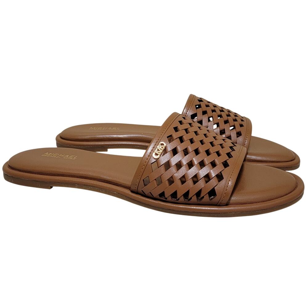 Michael Michael Kors Women Saylor Slide Sandals Size US 7M Luggage Brown Woven
